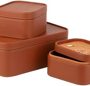 HofferRuffer Faux Leather Storage Boxes Set of 3 | Dust Proof Decorative Baskets with Lids | Organizers for Home, Office